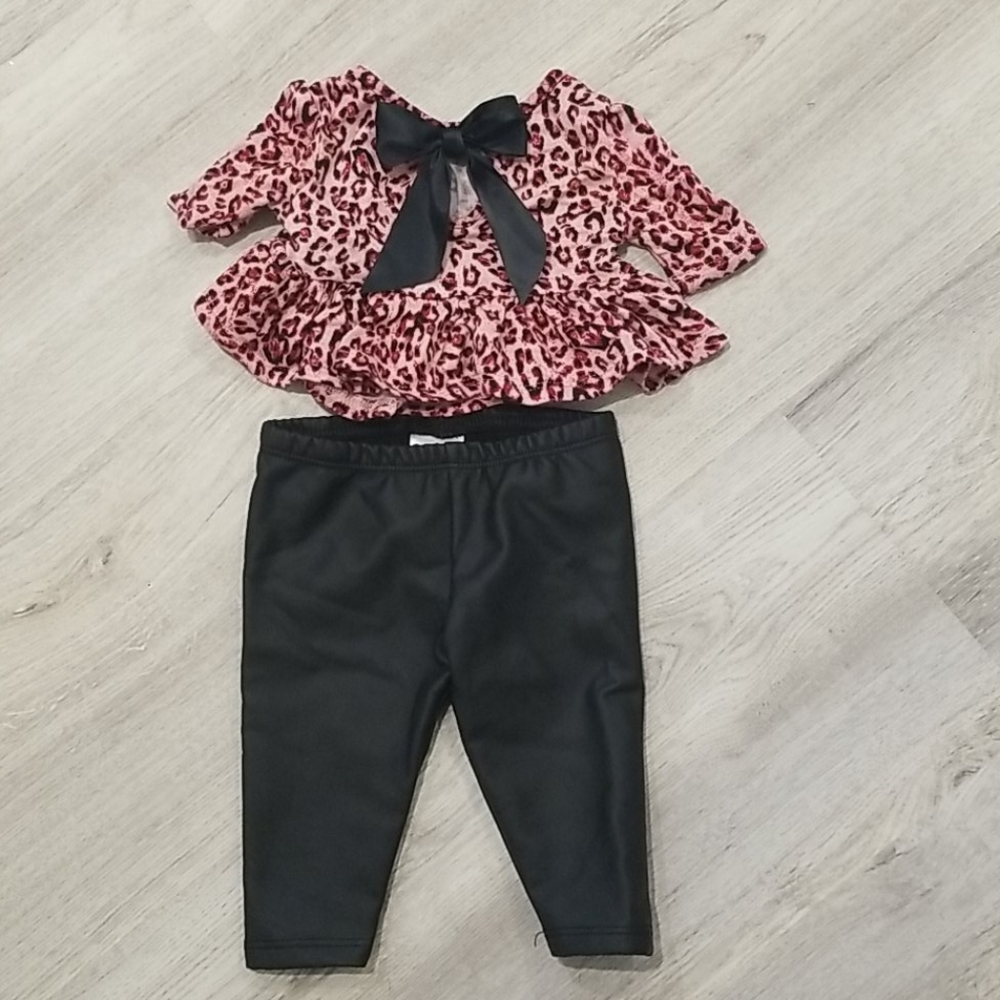 Leopard print top and faux leather pants outfit